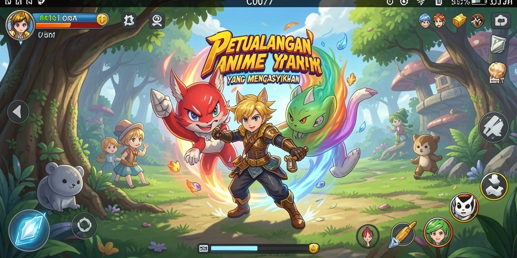 Tampilan gameplay menakjubkan dalam C0077, penuh warna dan aksi.