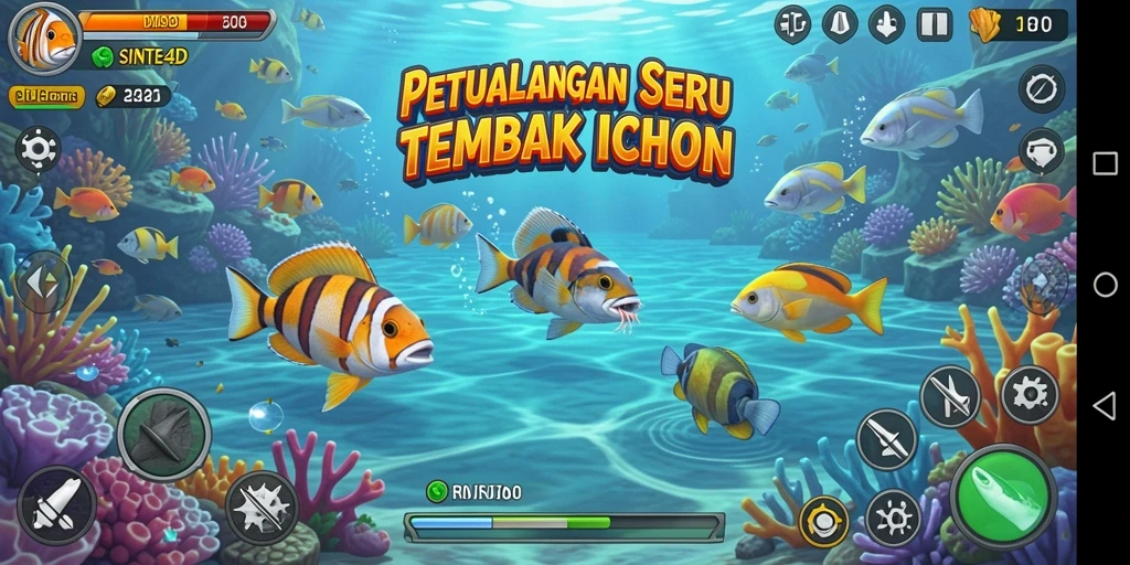 Tampilan gameplay memukau dari SINTE4D saat menembak ikan.